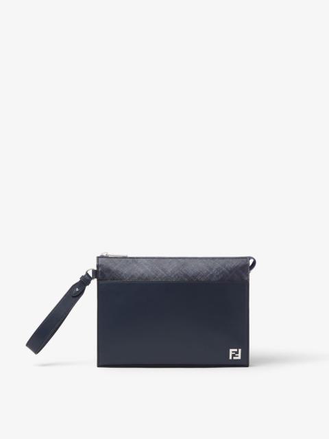 FF Squared Clutch Midnight blue leather and dark blue FF Canvas pouch