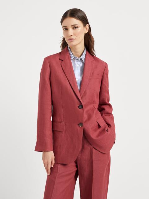 Dyed hemp and linen gabardine blazer with monili