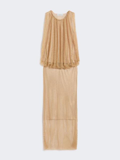 Sleeveless jersey dress with crystals - camel