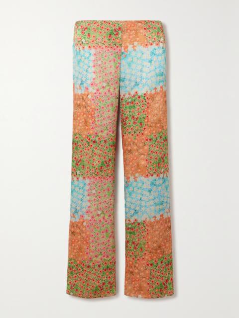 Sole Floral-printed Crinkled-crepe Wide-leg Pants