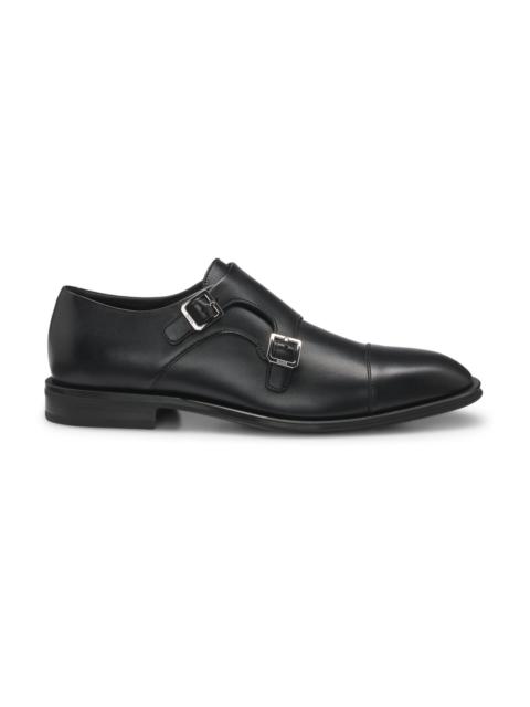 LEATHER DOUBLE-MONK SHOES WITH CAP TOE