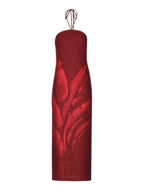 Costera Printed Linen Maxi Dress burgundy