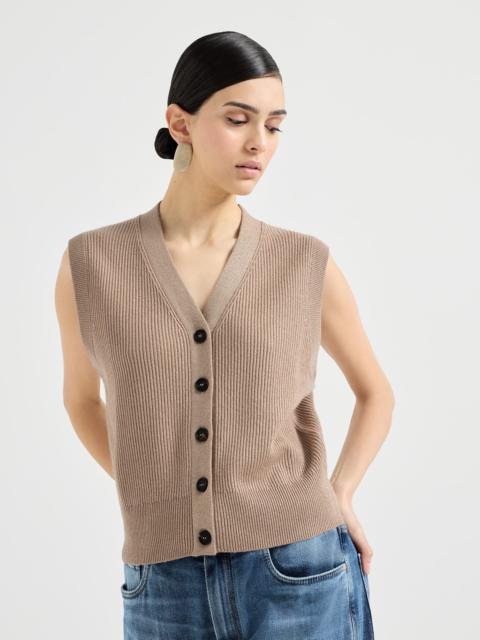 Sparkling cashmere rib knit vest