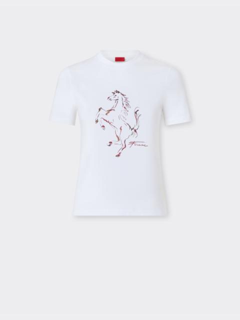 Cotton T-shirt with Prancing Horse print