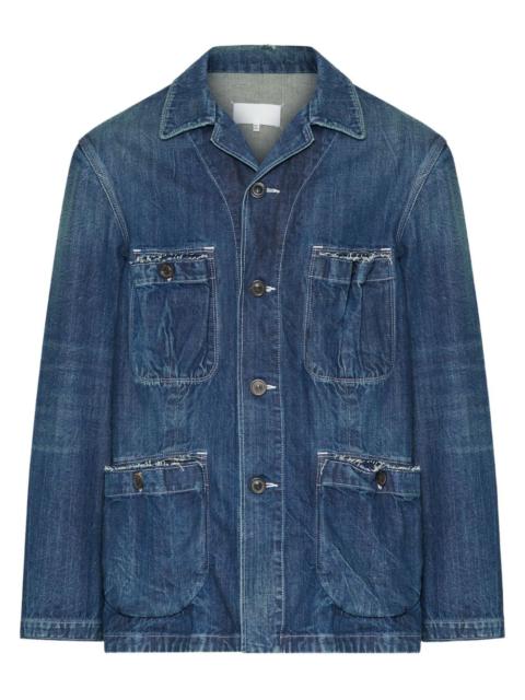 multi-pocket frayed denim jacket