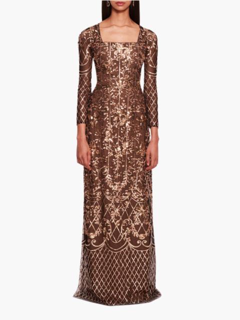 SEQUIN LATTICE SLEEVED GOWN