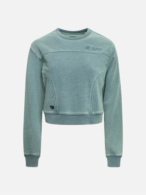 Distressed Appliqué Embroidery Washed Fashion Fit Cropped Sweatshirt