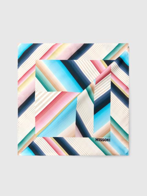 Pure silk foulard with print and logo lettering