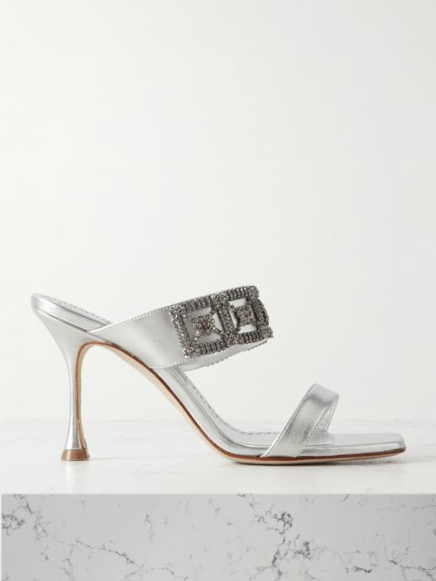 Larapa 90 Crystal-embellished Metallic Leather Sandals