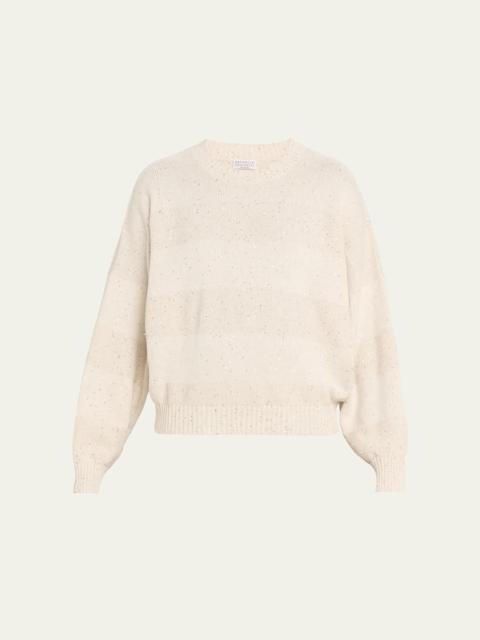 Linen-Cotton Pailette Striped Crewneck Sweater