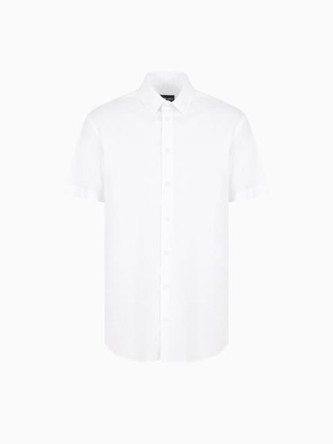 Short-sleeved, stretch plain-knit shirt