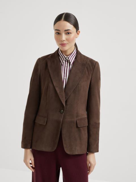Suede blazer with monili