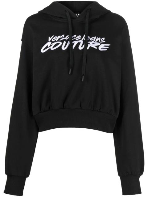 logo-embroidered cropped hoodie