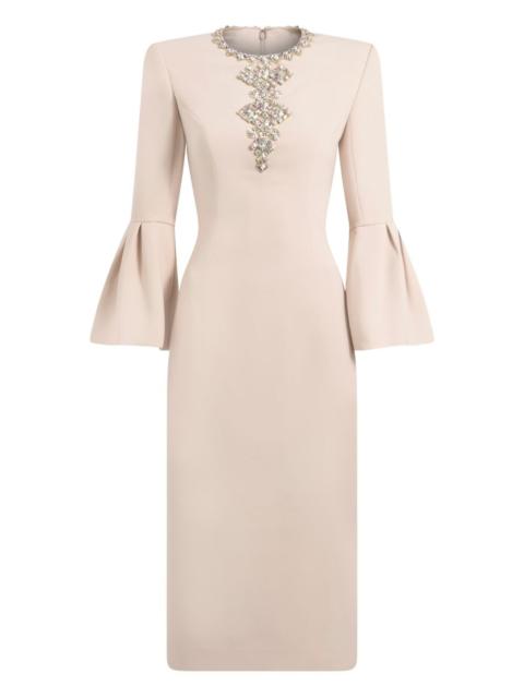 Margoni front-embellished bell-sleeve midi dress
