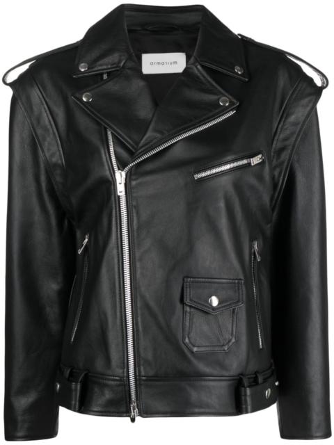 off-centre zip leather jacket