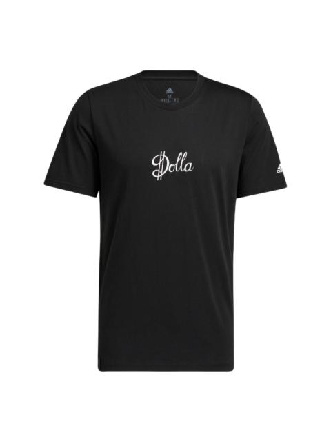 Men's adidas Alphabet Printing Sports Round Neck Short Sleeve Black T-Shirt HG4424