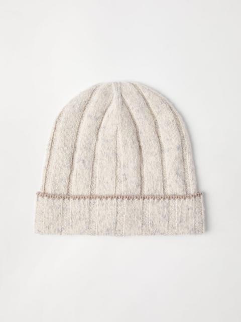 Flecked cashmere rib knit beanie