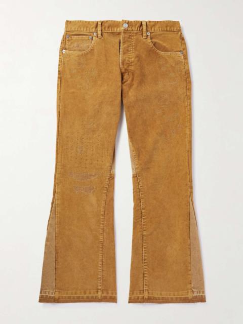 Flared Distressed Cotton-Corduroy and Canvas Trousers