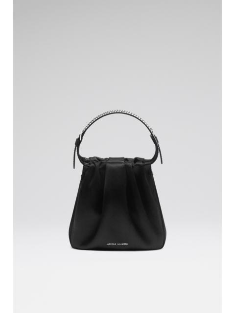 VITTORIA CRYSTAL BAG BLACK SATIN AND WHITE CRYSTALS