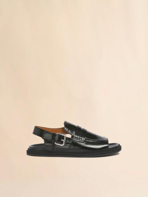 BLACK LEATHER LOAFER SANDAL