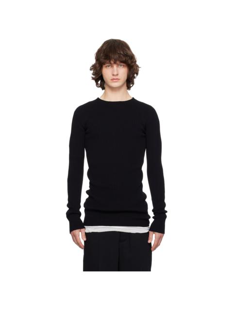 Black Temple Ribbed Round Neck Sweater