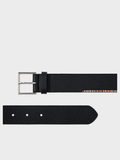 Black Leather Belt with 'Signature Stripe' Edge