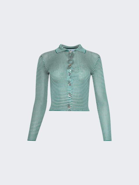 Micro Stripe Long Sleeve Cardigan Palm Green Stripe