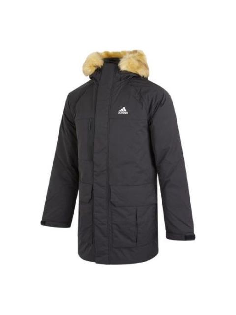 adidas Down Parka Outdoor Solid Color mid-length hooded Stay Warm Down Jacket Black H20761
