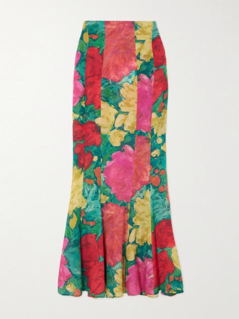 Paneled Floral-print Silk Maxi Skirt