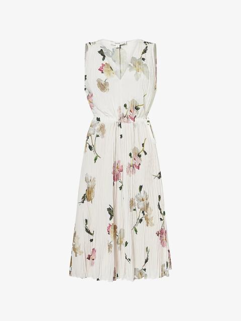 Floral Pleated Woven Midi Dress