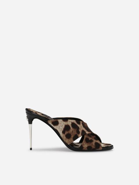 Leopard-print satin mules