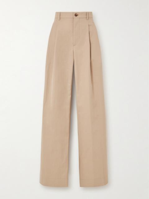 Pleated Cotton-blend Drill Wide-leg Pants