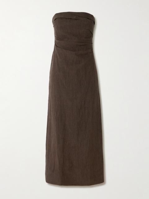 Sabella Strapless Gathered Linen Midi Dress