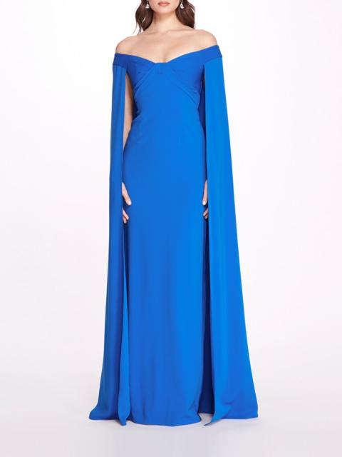 OFF SHOULDER CAPED COLUMN GOWN