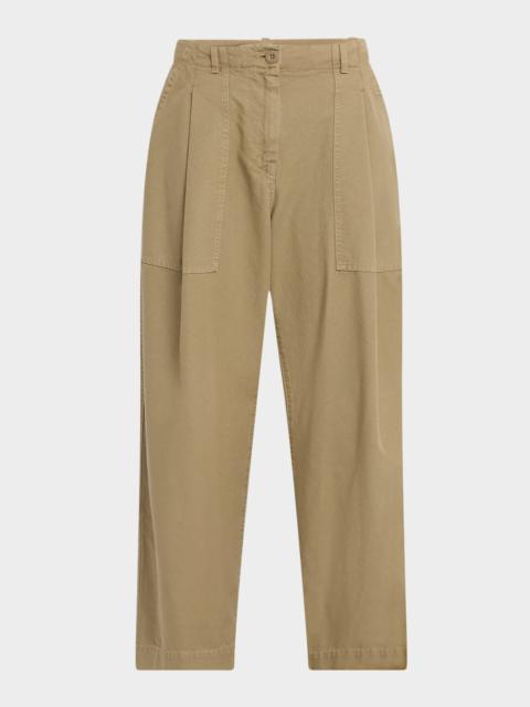 Vista Pleated Cotton Canvas Barrel Trousers