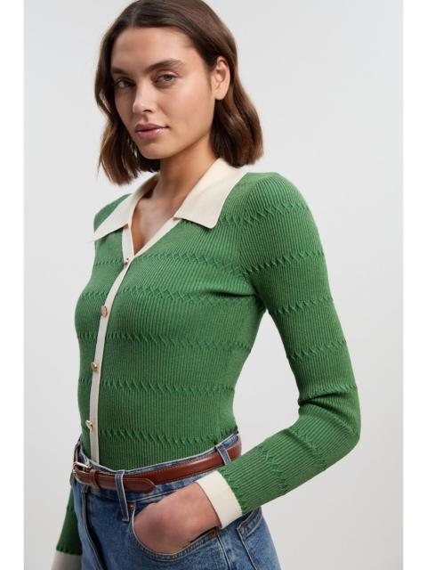Viscose Rib Stitch Detail Contrast Colour Button Knit Top