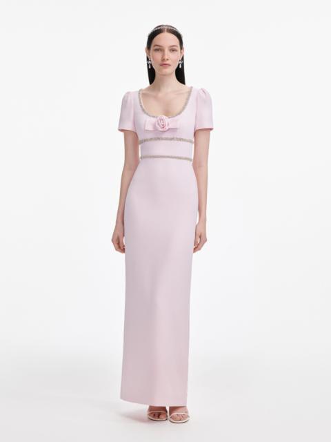 Pink Crepe Crystal Trim Maxi Dress