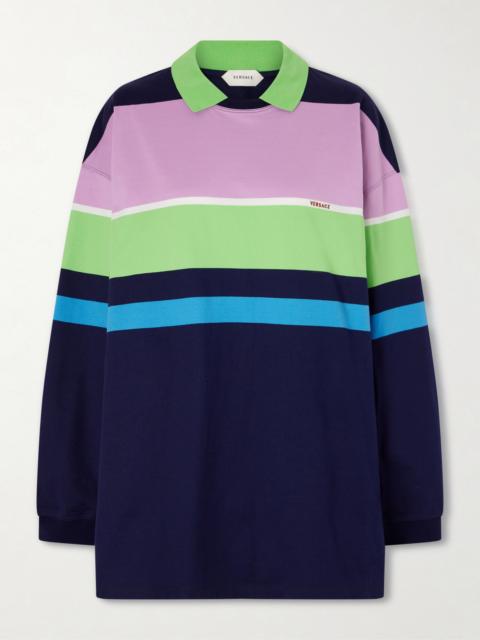 Embroidered Striped Cotton-jersey Sweater