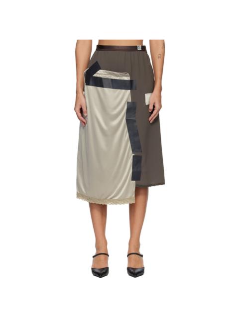 Brown Combined Tape Lingerie Midi Skirt