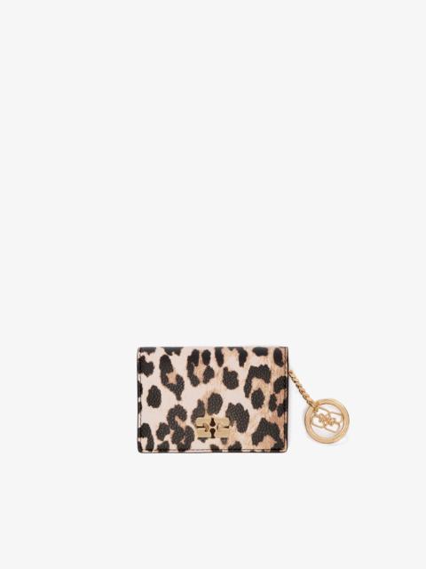 LEOPARD GRAINED BOU CARD HOLDER WITH FLAP