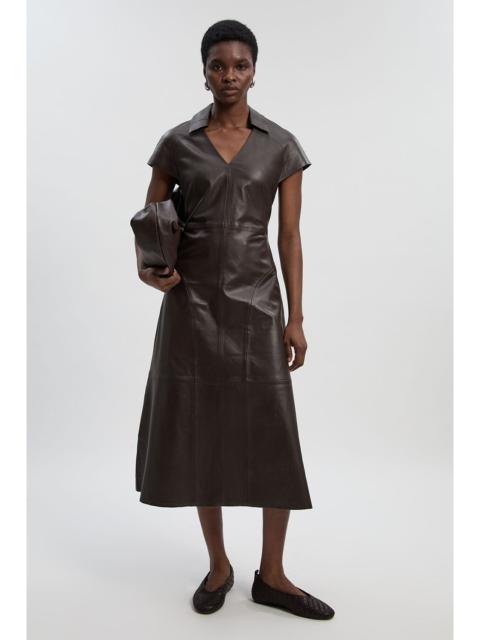Leather Collared Tailored Midi Dress