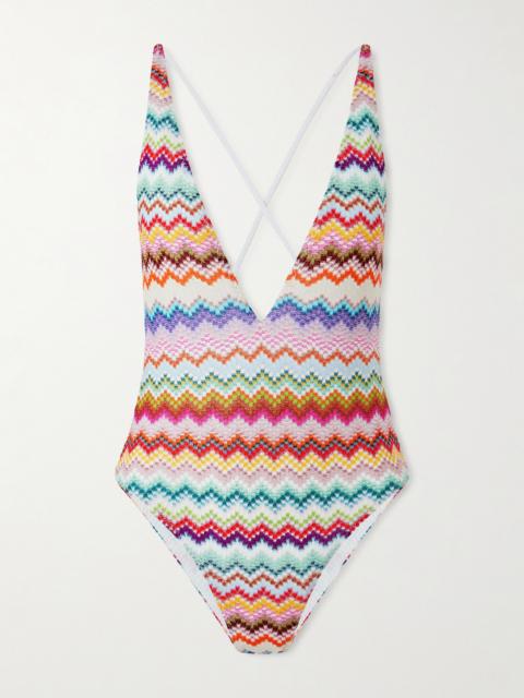 Mare Striped Metallic Crochet-knit Swimsuit