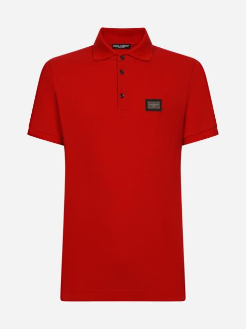 Cotton piqué polo-shirt with branded tag