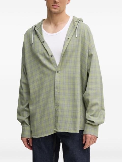 check-pattern hood shirt