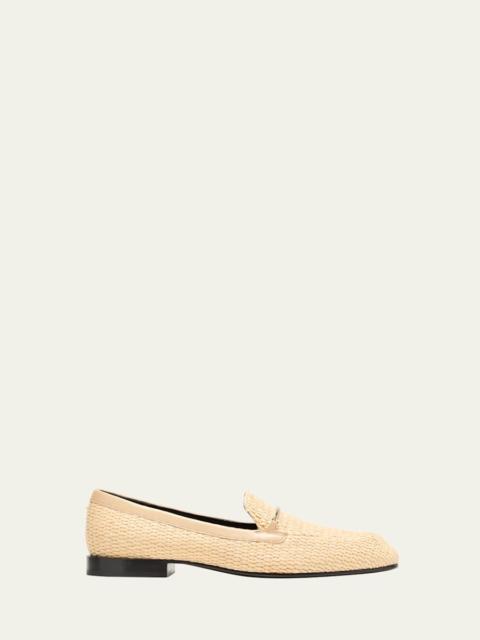 Raffia Metal-Strap Flat Loafers