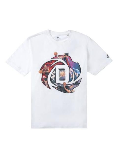 Men's adidas Rose Logo Cartoon Ross Pattern Printing Casual Round Neck Short Sleeve White T-Shirt HS