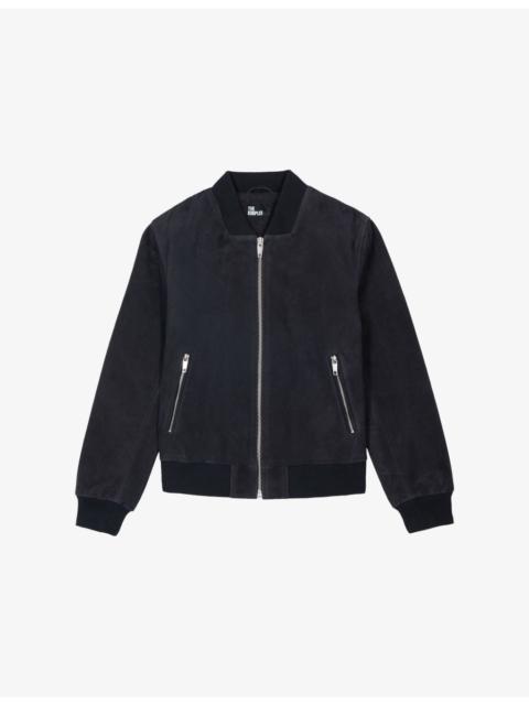Zipped-Pocket Suede Bomber Jacket