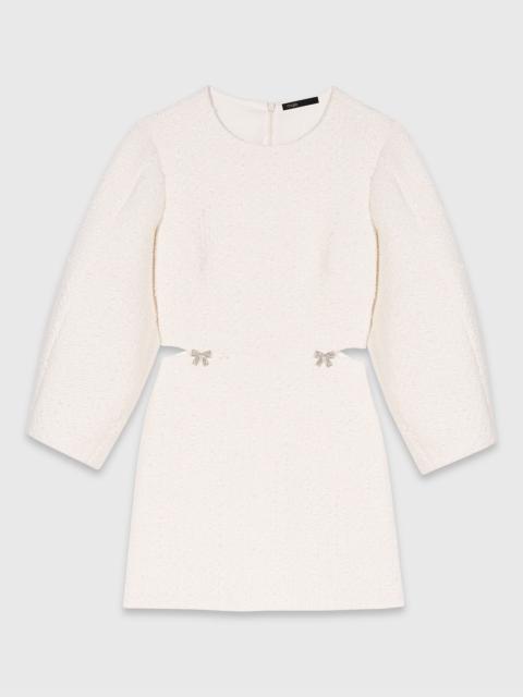 Short balloon-sleeve tweed dress