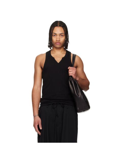 Black Single Jersey V Neck Tank Top