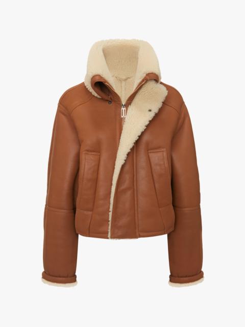 Shearling Pea Coat In Tan-Cream